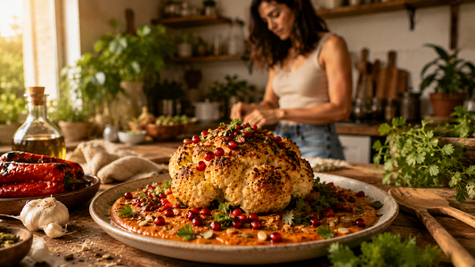 🥦 Chou-fleur rôti au four & sauce crémeuse aux poivrons : une recette réconfortante et pleine de saveurs